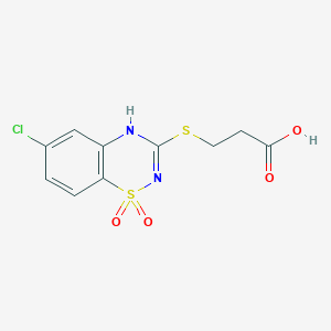 molecular formula C10H9ClN2O4S2 B050196 3-[(2-Carboxyethyl)thio]-6-chloro-4H-1,2,4-benzothiadiazine 1,1-dioxide CAS No. 124850-85-7