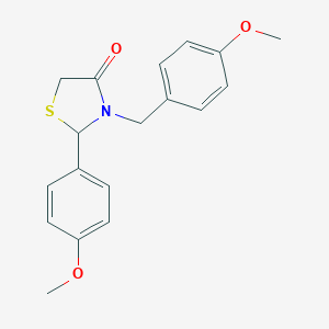 molecular formula C18H19NO3S B501980 2-(4-Methoxyphenyl)-3-[(4-methoxyphenyl)methyl]-1,3-thiazolidin-4-one CAS No. 918538-40-6