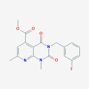 molecular formula C18H16FN3O4 B5020142 METHYL 3-[(3-FLUOROPHENYL)METHYL]-1,7-DIMETHYL-2,4-DIOXO-1H,2H,3H,4H-PYRIDO[2,3-D]PYRIMIDINE-5-CARBOXYLATE 