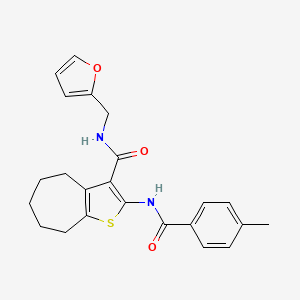 molecular formula C23H24N2O3S B5020183 N-(furan-2-ylmethyl)-2-{[(4-methylphenyl)carbonyl]amino}-5,6,7,8-tetrahydro-4H-cyclohepta[b]thiophene-3-carboxamide 