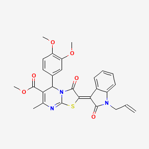 molecular formula C28H25N3O6S B5021639 methyl (2Z)-5-(3,4-dimethoxyphenyl)-7-methyl-3-oxo-2-[2-oxo-1-(prop-2-en-1-yl)-1,2-dihydro-3H-indol-3-ylidene]-2,3-dihydro-5H-[1,3]thiazolo[3,2-a]pyrimidine-6-carboxylate CAS No. 6238-60-4