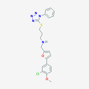 molecular formula C22H22ClN5O2S B502267 N-{[5-(3-chloro-4-methoxyphenyl)-2-furyl]methyl}-N-{3-[(1-phenyl-1H-tetraazol-5-yl)sulfanyl]propyl}amine 