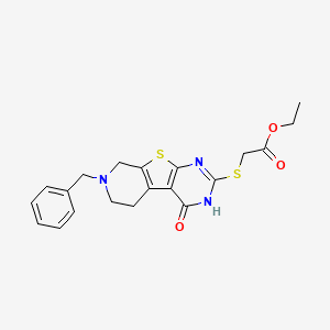 molecular formula C20H21N3O3S2 B5023874 Ethyl 2-[(11-benzyl-3-oxo-8-thia-4,6,11-triazatricyclo[7.4.0.02,7]trideca-1(9),2(7),5-trien-5-yl)sulfanyl]acetate 