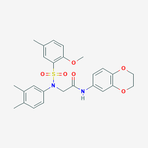 molecular formula C26H28N2O6S B5024507 N-(2,3-dihydro-1,4-benzodioxin-6-yl)-2-(N-(2-methoxy-5-methylphenyl)sulfonyl-3,4-dimethylanilino)acetamide 