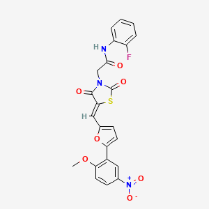 molecular formula C23H16FN3O7S B5024534 N-(2-fluorophenyl)-2-[(5Z)-5-{[5-(2-methoxy-5-nitrophenyl)furan-2-yl]methylidene}-2,4-dioxo-1,3-thiazolidin-3-yl]acetamide 