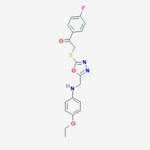 molecular formula C19H18FN3O3S B502571 2-({5-[(4-Ethoxyanilino)methyl]-1,3,4-oxadiazol-2-yl}sulfanyl)-1-(4-fluorophenyl)ethanone 