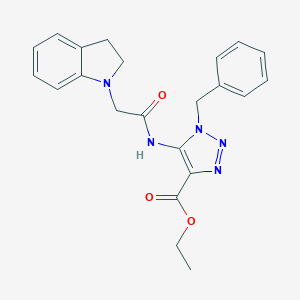 molecular formula C22H23N5O3 B502572 ethyl 1-benzyl-5-[(2,3-dihydro-1H-indol-1-ylacetyl)amino]-1H-1,2,3-triazole-4-carboxylate 