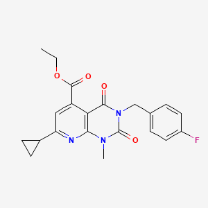 molecular formula C21H20FN3O4 B5025903 ETHYL 7-CYCLOPROPYL-3-[(4-FLUOROPHENYL)METHYL]-1-METHYL-2,4-DIOXO-1H,2H,3H,4H-PYRIDO[2,3-D]PYRIMIDINE-5-CARBOXYLATE 