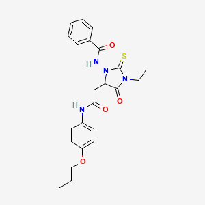 molecular formula C23H26N4O4S B5026044 N-[3-ethyl-4-oxo-5-[2-oxo-2-(4-propoxyanilino)ethyl]-2-sulfanylideneimidazolidin-1-yl]benzamide 