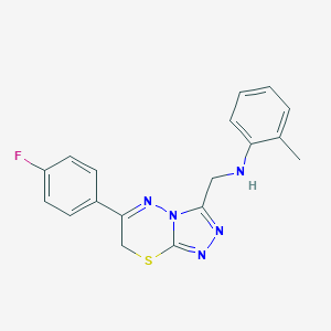 molecular formula C18H16FN5S B502609 N-{[6-(4-fluorophenyl)-7H-[1,2,4]triazolo[3,4-b][1,3,4]thiadiazin-3-yl]methyl}-N-(2-methylphenyl)amine 