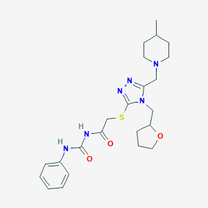 molecular formula C23H32N6O3S B502631 N-({[5-[(4-methyl-1-piperidinyl)methyl]-4-(tetrahydro-2-furanylmethyl)-4H-1,2,4-triazol-3-yl]sulfanyl}acetyl)-N'-phenylurea 