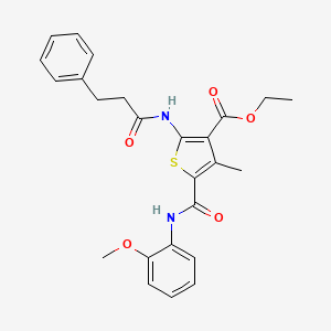 molecular formula C25H26N2O5S B5026459 Ethyl 5-[(2-methoxyphenyl)carbamoyl]-4-methyl-2-(3-phenylpropanamido)thiophene-3-carboxylate 