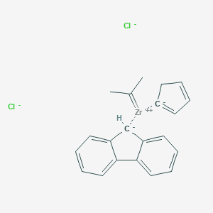 molecular formula C21H20Cl2Zr-2 B050265 cyclopenta-1,3-diene;9H-fluoren-9-ide;propan-2-ylidenezirconium(2+);dichloride CAS No. 115678-03-0