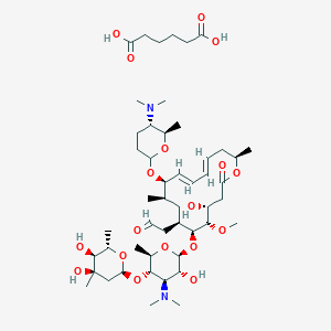 molecular formula C49H84N2O18 B050267 2-[(4R,5S,6S,7R,9R,10R,16R)-6-[(2S,3R,4R,5S,6R)-5-[(2S,4R,5S,6S)-4,5-dihydroxy-4,6-dimethyloxan-2-yl]oxy-4-(dimethylamino)-3-hydroxy-6-methyloxan-2-yl]oxy-10-[(5S,6R)-5-(dimethylamino)-6-methyloxan-2-yl]oxy-4-hydroxy-5-methoxy-9,16-dimethyl-2-oxo-1-oxacyclohexadeca-11,13-dien-7-yl]acetaldehyde;hexanedioic acid CAS No. 68880-55-7