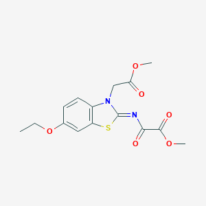 molecular formula C15H16N2O6S B502729 methyl [(6-ethoxy-3-(2-methoxy-2-oxoethyl)-1,3-benzothiazol-2(3H)-ylidene)amino](oxo)acetate 
