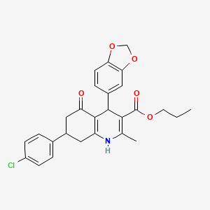 molecular formula C27H26ClNO5 B5027601 Propyl 4-(1,3-benzodioxol-5-yl)-7-(4-chlorophenyl)-2-methyl-5-oxo-1,4,5,6,7,8-hexahydroquinoline-3-carboxylate 