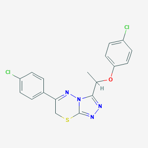 molecular formula C18H14Cl2N4OS B502777 4-chlorophenyl 1-[6-(4-chlorophenyl)-7H-[1,2,4]triazolo[3,4-b][1,3,4]thiadiazin-3-yl]ethyl ether 