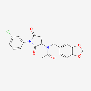 molecular formula C20H17ClN2O5 B5027993 N-(1,3-benzodioxol-5-ylmethyl)-N-[1-(3-chlorophenyl)-2,5-dioxopyrrolidin-3-yl]acetamide CAS No. 5772-07-6