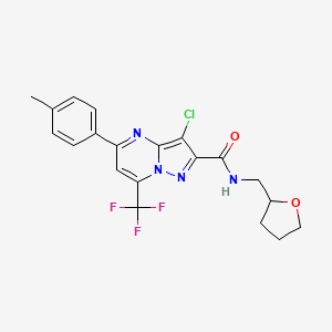 molecular formula C20H18ClF3N4O2 B5028170 3-chloro-5-(4-methylphenyl)-N-(tetrahydrofuran-2-ylmethyl)-7-(trifluoromethyl)pyrazolo[1,5-a]pyrimidine-2-carboxamide 