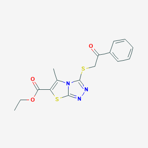 molecular formula C16H15N3O3S2 B502838 Ethyl 5-methyl-3-[(2-oxo-2-phenylethyl)sulfanyl][1,3]thiazolo[2,3-c][1,2,4]triazole-6-carboxylate 