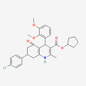 molecular formula C30H32ClNO5 B5028417 Cyclopentyl 7-(4-chlorophenyl)-4-(2,3-dimethoxyphenyl)-2-methyl-5-oxo-1,4,5,6,7,8-hexahydroquinoline-3-carboxylate 