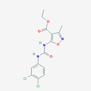 molecular formula C14H13Cl2N3O4 B502874 Ethyl 5-{[(3,4-dichloroanilino)carbonyl]amino}-3-methyl-4-isoxazolecarboxylate 