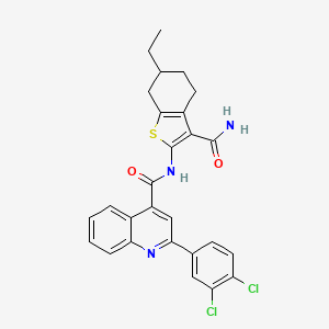 molecular formula C27H23Cl2N3O2S B5028756 N-(3-carbamoyl-6-ethyl-4,5,6,7-tetrahydro-1-benzothiophen-2-yl)-2-(3,4-dichlorophenyl)quinoline-4-carboxamide 