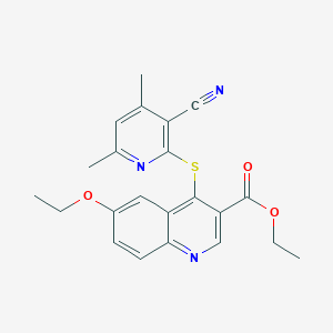 Ethyl 4-[(3-cyano-4,6-dimethyl-2-pyridinyl)sulfanyl]-6-ethoxy-3-quinolinecarboxylate