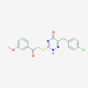 molecular formula C19H16ClN3O3S B502916 6-[(4-chlorophenyl)methyl]-3-[2-(3-methoxyphenyl)-2-oxoethyl]sulfanyl-2H-1,2,4-triazin-5-one 