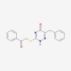 molecular formula C18H15N3O2S B502917 6-benzyl-3-phenacylsulfanyl-2H-1,2,4-triazin-5-one 
