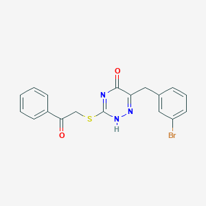 molecular formula C18H14BrN3O2S B502920 6-[(3-bromophenyl)methyl]-3-phenacylsulfanyl-2H-1,2,4-triazin-5-one 