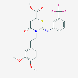 molecular formula C22H21F3N2O5S B5029574 3-[2-(3,4-Dimethoxyphenyl)ethyl]-4-oxo-2-[3-(trifluoromethyl)phenyl]imino-1,3-thiazinane-6-carboxylic acid 