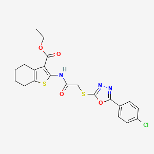 molecular formula C21H20ClN3O4S2 B5030127 ETHYL 2-[(2-{[5-(4-CHLOROPHENYL)-1,3,4-OXADIAZOL-2-YL]SULFANYL}ACETYL)AMINO]-4,5,6,7-TETRAHYDRO-1-BENZOTHIOPHENE-3-CARBOXYLATE 