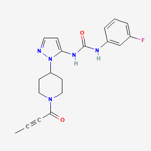molecular formula C19H20FN5O2 B5030510 N-{1-[1-(2-butynoyl)-4-piperidinyl]-1H-pyrazol-5-yl}-N'-(3-fluorophenyl)urea 
