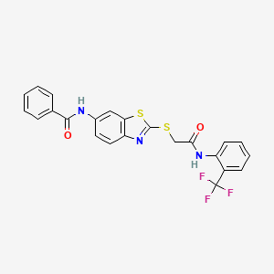 molecular formula C23H16F3N3O2S2 B5030660 N-[2-[2-oxo-2-[2-(trifluoromethyl)anilino]ethyl]sulfanyl-1,3-benzothiazol-6-yl]benzamide 