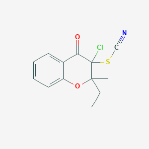 molecular formula C13H12ClNO2S B503076 3-chloro-2-ethyl-2-methyl-4-oxo-3,4-dihydro-2H-chromen-3-yl thiocyanate 