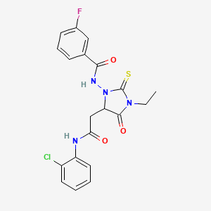 molecular formula C20H18ClFN4O3S B5030800 N-[5-[2-(2-chloroanilino)-2-oxoethyl]-3-ethyl-4-oxo-2-sulfanylideneimidazolidin-1-yl]-3-fluorobenzamide 