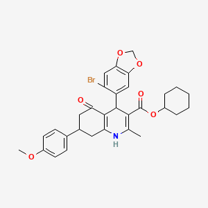 molecular formula C31H32BrNO6 B5031265 Cyclohexyl 4-(6-bromo-1,3-benzodioxol-5-yl)-7-(4-methoxyphenyl)-2-methyl-5-oxo-1,4,5,6,7,8-hexahydroquinoline-3-carboxylate 