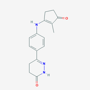 molecular formula C16H17N3O2 B050318 4,5-Dihydro-6-(4-((2-methyl-3-oxo-1-cyclopentenyl)amino)phenyl)-3(2H)-pyridazinone CAS No. 125068-43-1