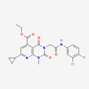 molecular formula C22H20ClFN4O5 B5032981 ETHYL 3-{[(3-CHLORO-4-FLUOROPHENYL)CARBAMOYL]METHYL}-7-CYCLOPROPYL-1-METHYL-2,4-DIOXO-1H,2H,3H,4H-PYRIDO[2,3-D]PYRIMIDINE-5-CARBOXYLATE 