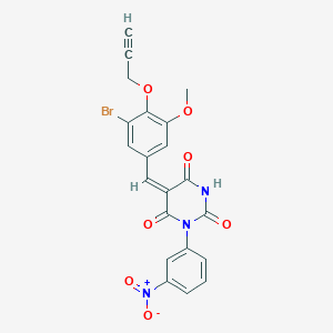 molecular formula C21H14BrN3O7 B5033282 (5E)-5-[(3-bromo-5-methoxy-4-prop-2-ynoxyphenyl)methylidene]-1-(3-nitrophenyl)-1,3-diazinane-2,4,6-trione 