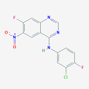 molecular formula C14H7ClF2N4O2 B050344 N-(3-氯-4-氟苯基)-7-氟-6-硝基喹唑啉-4-胺 CAS No. 162012-67-1