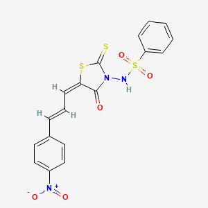 molecular formula C18H13N3O5S3 B5036733 N-[(5E)-5-[(E)-3-(4-nitrophenyl)prop-2-enylidene]-4-oxo-2-sulfanylidene-1,3-thiazolidin-3-yl]benzenesulfonamide 