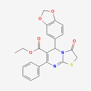 molecular formula C22H18N2O5S B5036765 ETHYL 5-(2H-1,3-BENZODIOXOL-5-YL)-3-OXO-7-PHENYL-2H,3H,5H-[1,3]THIAZOLO[3,2-A]PYRIMIDINE-6-CARBOXYLATE 
