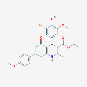 molecular formula C27H28BrNO6 B5037135 Ethyl 4-(3-bromo-4-hydroxy-5-methoxyphenyl)-7-(4-methoxyphenyl)-2-methyl-5-oxo-1,4,5,6,7,8-hexahydroquinoline-3-carboxylate 