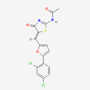 molecular formula C16H10Cl2N2O3S B5037577 N-[(2Z,5Z)-5-{[5-(2,4-dichlorophenyl)furan-2-yl]methylidene}-4-oxo-1,3-thiazolidin-2-ylidene]acetamide 