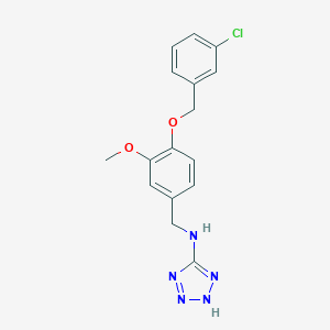 molecular formula C16H16ClN5O2 B503772 N-{4-[(3-chlorobenzyl)oxy]-3-methoxybenzyl}-1H-tetrazol-5-amine 
