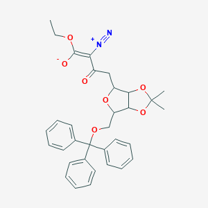 molecular formula C33H34N2O7 B050390 Ethyl 2-diazo-4-[2,2-dimethyl-4-(trityloxymethyl)-3a,4,6,6a-tetrahydrofuro[3,4-d][1,3]dioxol-6-yl]-3-oxobutanoate CAS No. 206269-72-9