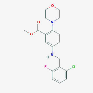 molecular formula C19H20ClFN2O3 B503918 METHYL 5-{[(2-CHLORO-6-FLUOROPHENYL)METHYL]AMINO}-2-(MORPHOLIN-4-YL)BENZOATE CAS No. 766527-40-6