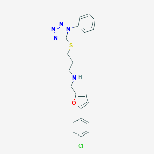 molecular formula C21H20ClN5OS B503927 N-{[5-(4-chlorophenyl)-2-furyl]methyl}-N-{3-[(1-phenyl-1H-tetraazol-5-yl)sulfanyl]propyl}amine 